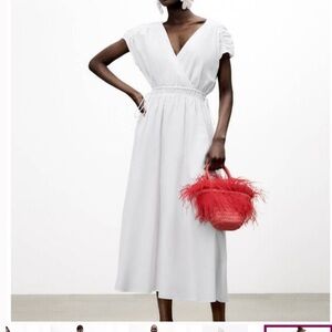 Zara White size XL 100 % cotton Woman's Midi Dress